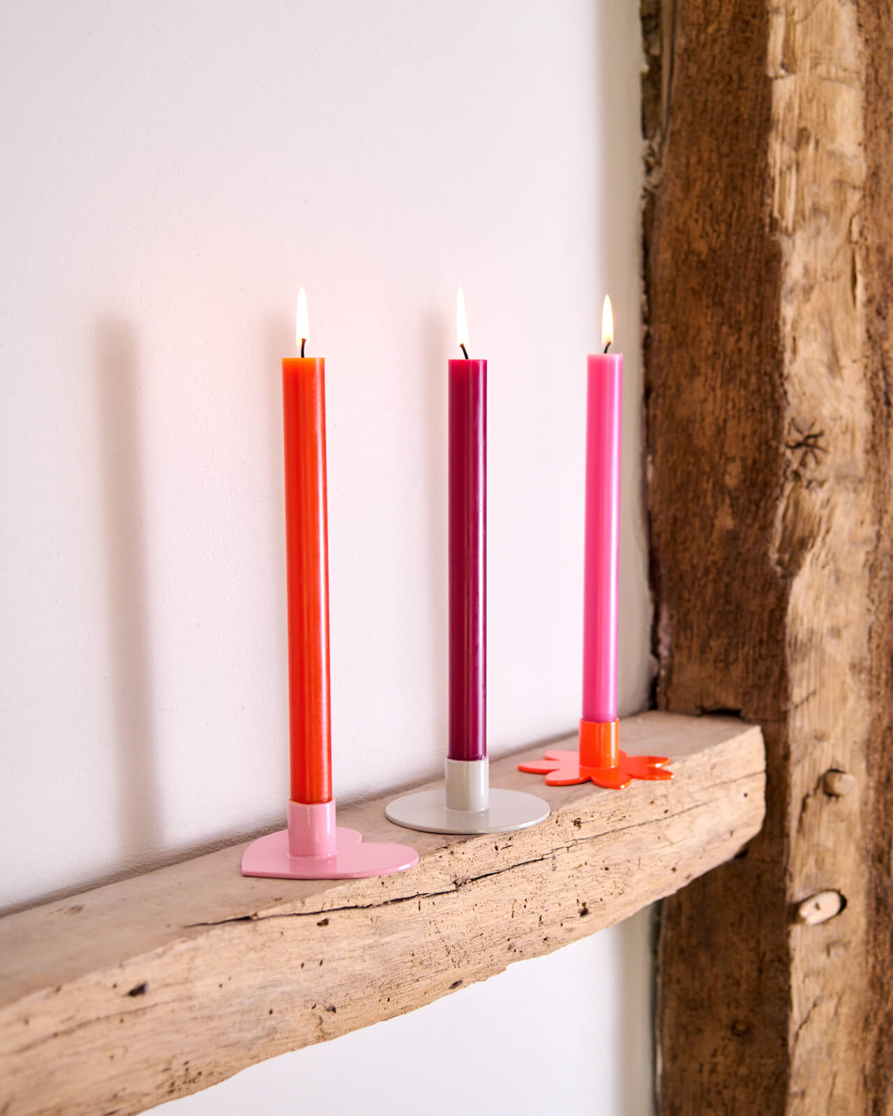 Kerzenständer | Kerzenhalter für Stabkerzen HERZ Rosa + Kerze