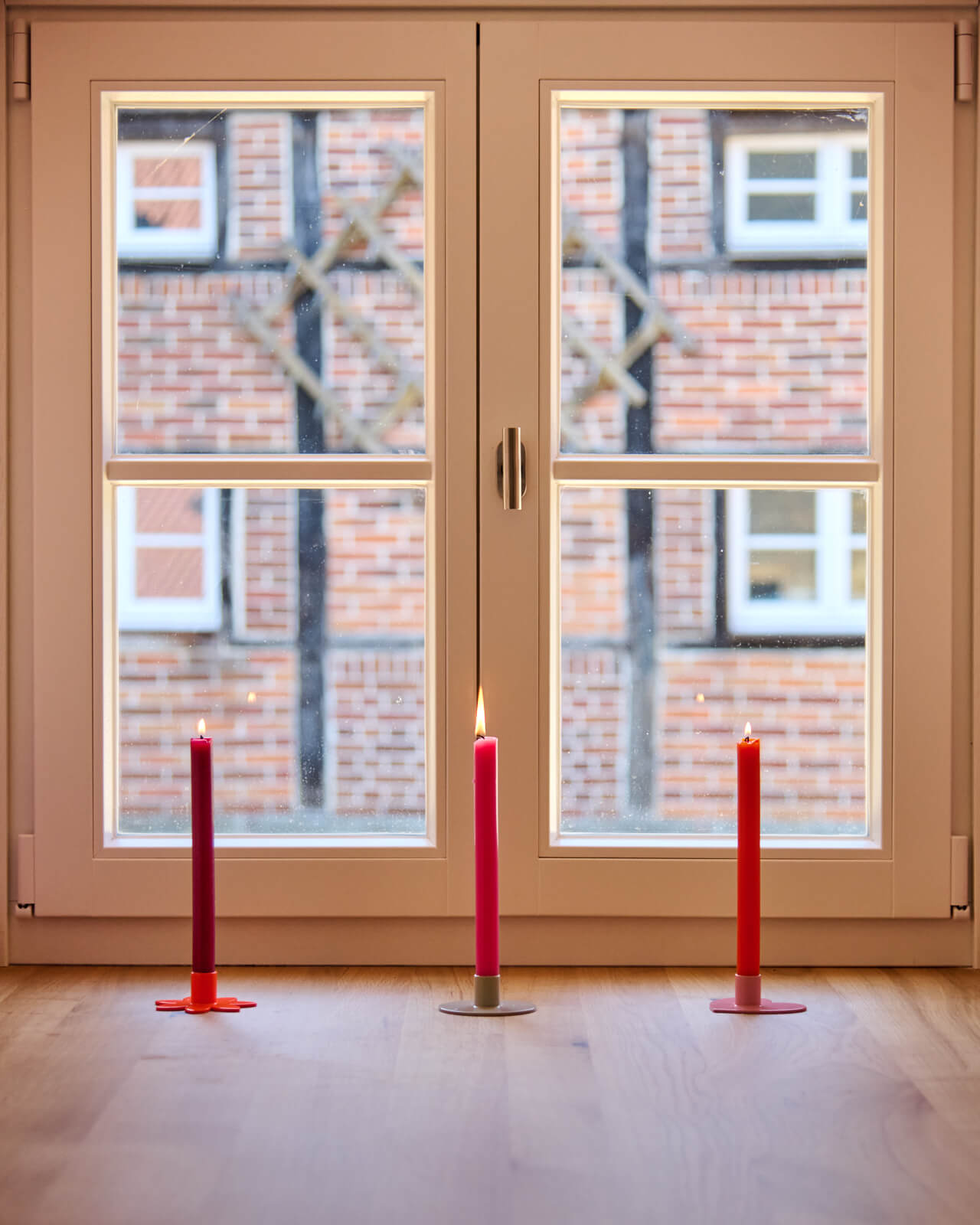 Kerzenständer | Kerzenhalter für Stabkerzen HERZ Rosa + Kerze