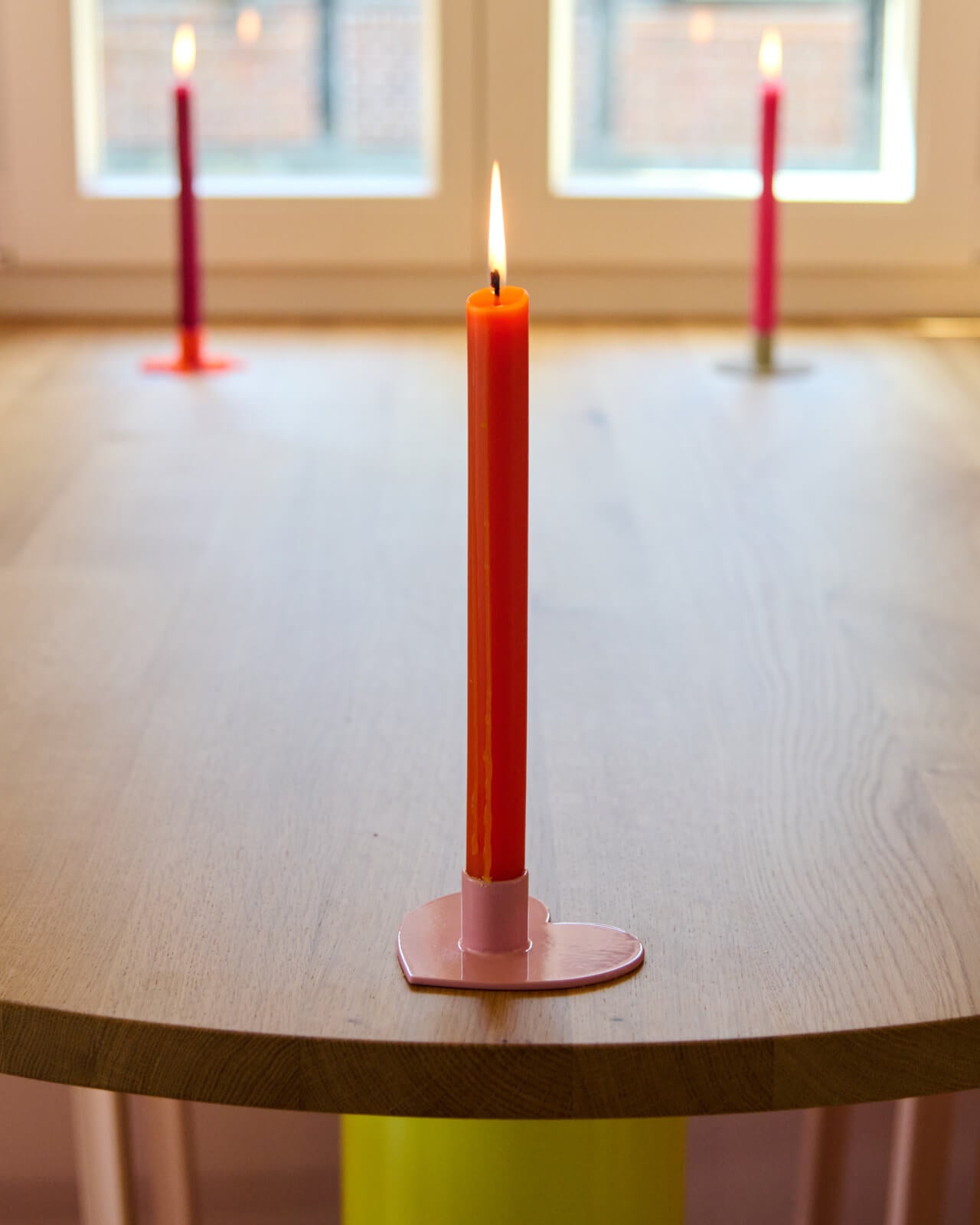 Kerzenständer | Kerzenhalter für Stabkerzen HERZ Rosa + Kerze